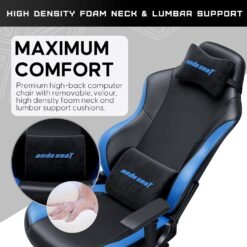 Anda Seat Luna Large Gaming Chair Black and Blue for Adults Ergonomic Reclining Video Game Chairs, PVC Leather Heavy Duty Neck & Back Lumbar Support - Image 3