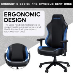 Anda Seat Luna Large Gaming Chair Black and Blue for Adults Ergonomic Reclining Video Game Chairs, PVC Leather Heavy Duty Neck & Back Lumbar Support - Image 7