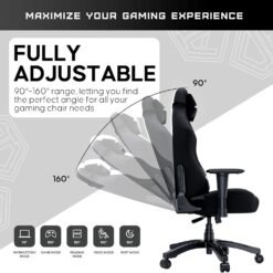 Anda Seat Luna Large Gaming Chair Black Fabric for Adults Ergonomic Reclining Video Game Chairs, PVC Leather Heavy Duty Neck & Back Lumbar Support - Image 5