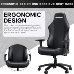 Anda Seat Luna Large Gaming Chair Black for Adults Ergonomic Reclining Video Game Chairs, PVC Leather Heavy Duty Neck & Back Lumbar Support - Image 7