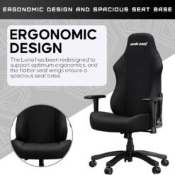 Anda Seat Luna Large Gaming Chair Black Fabric for Adults Ergonomic Reclining Video Game Chairs, PVC Leather Heavy Duty Neck & Back Lumbar Support - Image 7