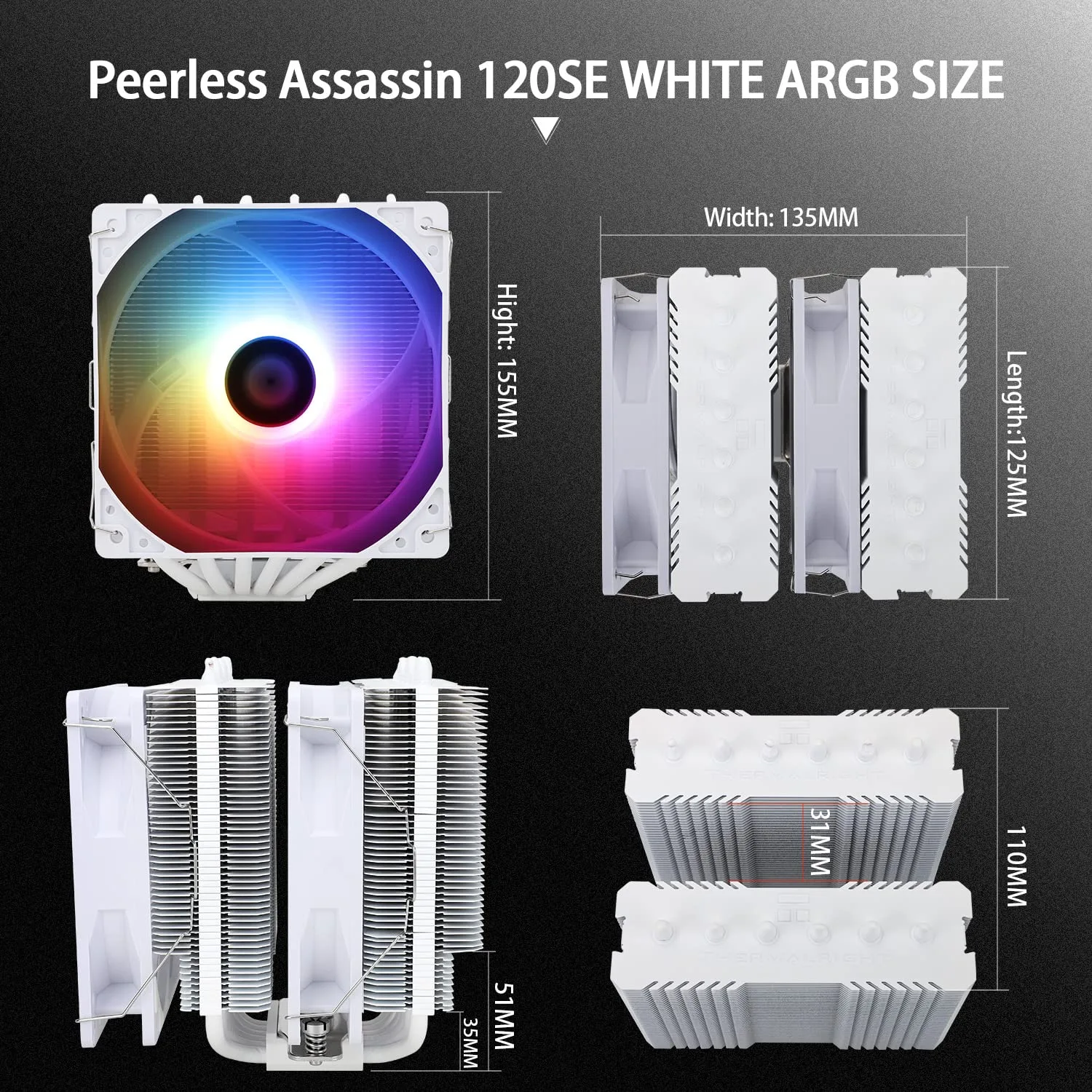 Thermalright Peerless Assassin 120 SE White ARGB CPU Air Cooler with 6 Heat Pipes and Dual TL-C12C-S PWM Fan, Aluminum Heatsink Cover, AGHP Technology Support AMD AM4/AM5/Intel, LGA1700/115X/1155/1200/1851 2 Thermalright Peerless Assassin 120 SE White ARGB CPU Air Cooler with 6 Heat Pipes and Dual TL-C12C-S PWM Fan, Aluminum Heatsink Cover, AGHP Technology Support AMD AM4/AM5/Intel, LGA1700/115X/1155/1200/1851 - Image 2