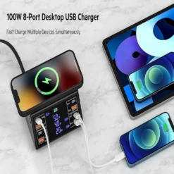 8 Ports 100W Multi-Device Charging Station with Wireless Charging 4 USB QC 3.0 and 4 Type-C PD Ports Hub Charger 13 8 Ports 100W Multi-Device Charging Station with Wireless Charging 4 USB QC 3.0 and 4 Type-C PD Ports Hub Charger - Image 6