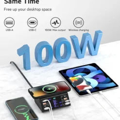 8 Ports 100W Multi-Device Charging Station with Wireless Charging 4 USB QC 3.0 and 4 Type-C PD Ports Hub Charger 12 8 Ports 100W Multi-Device Charging Station with Wireless Charging 4 USB QC 3.0 and 4 Type-C PD Ports Hub Charger - Image 5