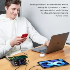 8 Ports 100W Multi-Device Charging Station with Wireless Charging 4 USB QC 3.0 and 4 Type-C PD Ports Hub Charger 10 8 Ports 100W Multi-Device Charging Station with Wireless Charging 4 USB QC 3.0 and 4 Type-C PD Ports Hub Charger - Image 3