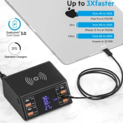 8 Ports 100W Multi-Device Charging Station with Wireless Charging 4 USB QC 3.0 and 4 Type-C PD Ports Hub Charger 11 8 Ports 100W Multi-Device Charging Station with Wireless Charging 4 USB QC 3.0 and 4 Type-C PD Ports Hub Charger - Image 4