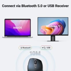 UGREEN 15807 Wireless Ergonomic Mouse Bluetooth 5.0 and 2.4G Mouse for Laptop 1000/1600/2000/4000 DPI, 5 Buttons Silent Mice for MacBook, PC, Desktop, Chromebook 15 UGREEN 15807