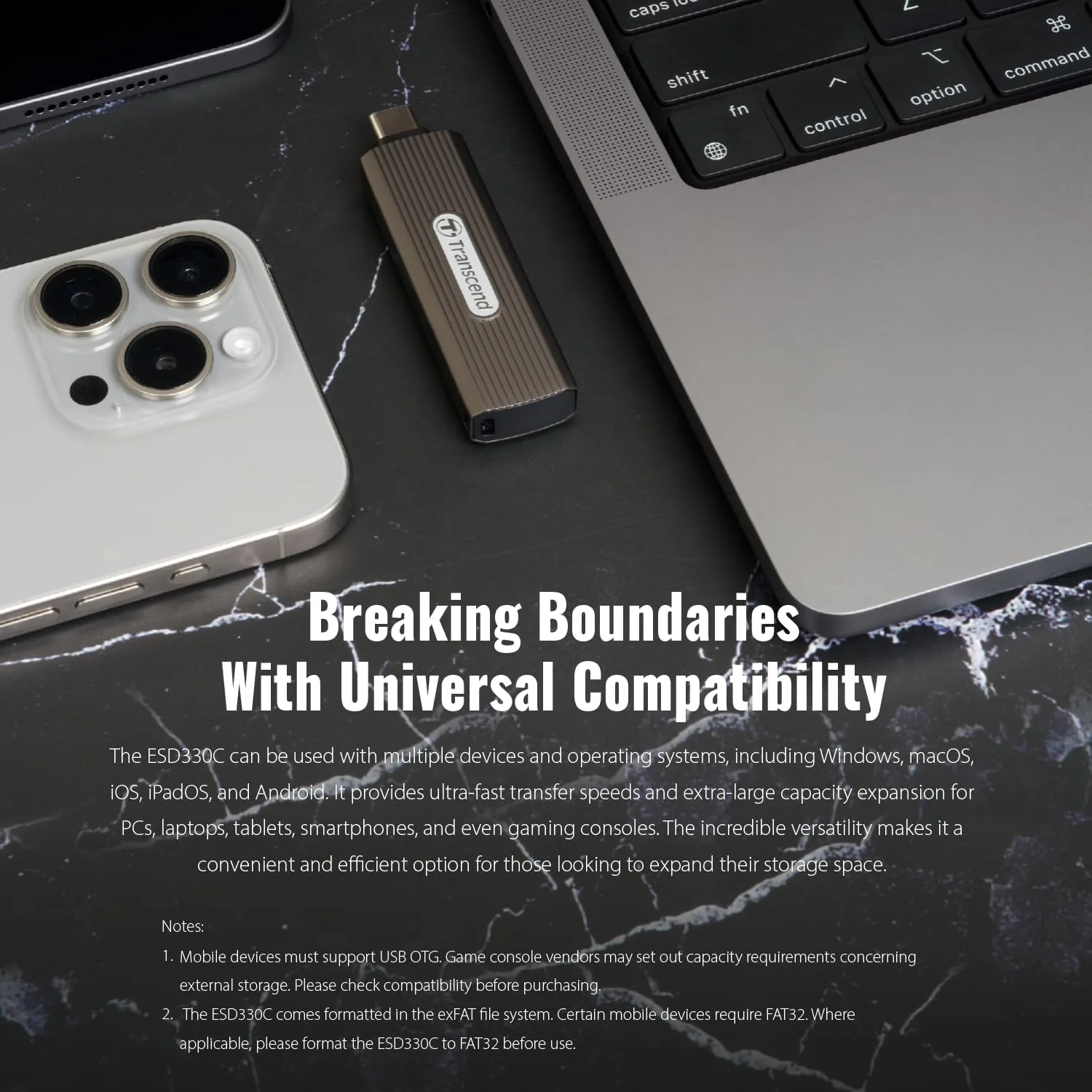 Transcend ESD330C 2TB Type-C External SSD USB 3.2 Gen2 Up to 1,050MB/s Retractable Connector Metal Case - Image 4