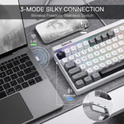 Redragon K656 PRO GAREN PRO 3-Mode Wireless RGB Gaming Keyboard with 100 Keys Mechanical Keyboard Hot-Swappable PBT Round Keycaps & Custom Linear Switch, MoonDust Gray - Image 5