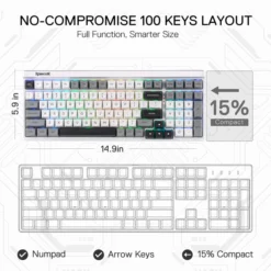 Redragon K656 PRO GAREN PRO 3-Mode Wireless RGB Gaming Keyboard with 100 Keys Mechanical Keyboard Hot-Swappable PBT Round Keycaps & Custom Linear Switch, MoonDust Gray - Image 6