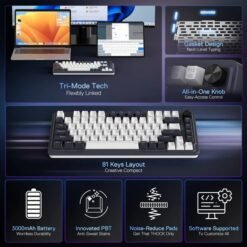 Redragon UCAL K673 PRO 75% Wireless Gasket RGB Gaming Keyboard with Knob Control and 3-Modes 81 Keys Hot-Swap Socket Linear Red Switch - Image 5