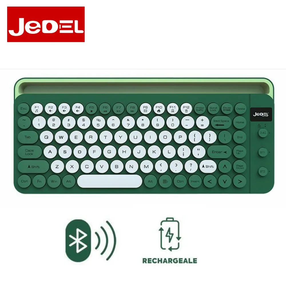 Jedel WKB100 Bluetooth Wireless Keyboard for Tablets and PC 90 Keys Rechargeable Wireless Keyboard 2.4Ghz Wireless + Bluetooth with Tablet Holder 1 Jedel WKB100