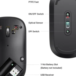 Alternative view of UGREEN 90373 Slim Wireless Mouse 2.4 GHz with Mini USB Receiver upto 4000 DPI with Silent Buttons Grey