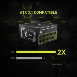 MSI MAG 1250GL PCIE 5 1250W Gaming Power Supply ATX 3.1 & PCIE 5.1 Ready 80 Plus Gold Certified Full Modular Compact Size ATX PSU - Image 3