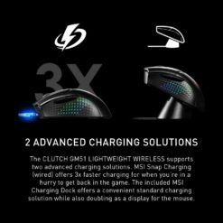 MSI Clutch GM51 Lightweight Wireless Gaming Mouse Tri-Mode Connectivity with Charging Dock 26K DPI 2.4G & Bluetooth 13 MSI Clutch GM51