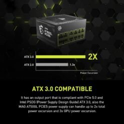 MSI MAG A750GL 750W PCIE 5.1 ATX 3.1 Gaming Power Supply Full Modular 80 Plus Gold Certified Compact Size ATX PSU 10 MSI MAG A750GL 750W PCIE 5.1 ATX 3.1 Gaming Power Supply Full Modular 80 Plus Gold Certified Compact Size ATX PSU - Image 4