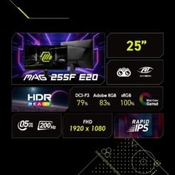 MSI MAG 255F E20 200Hz 25 inch FHD 0.5ms Gaming Monitor 1920 x 1080 (FHD) Adaptive-Synch, HDMI, DisplayPort, VESA Mountable - Image 3