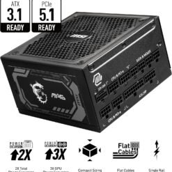 Alternative view of MSI MAG 1250GL PCIE 5 1250W Gaming Power Supply ATX 3.1 & PCIE 5.1 Ready 80 Plus Gold Certified Full Modular Compact Size ATX PSU