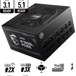 Alternative view of MSI MAG A750GL 750W PCIE 5.1 ATX 3.1 Gaming Power Supply Full Modular 80 Plus Gold Certified Compact Size ATX PSU