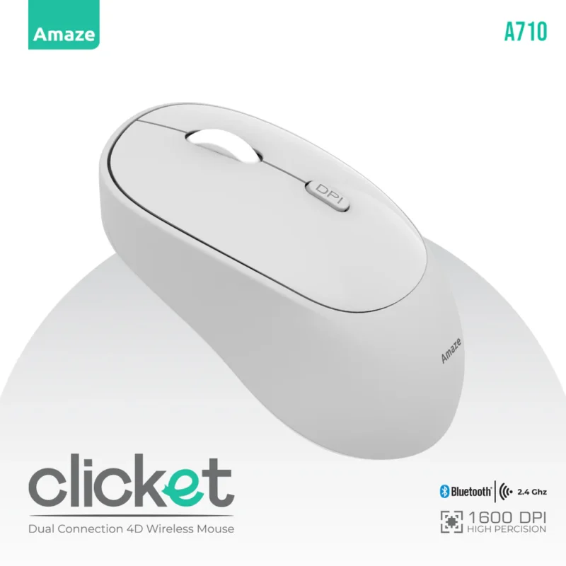 Amaze A710 Clicket Dual Mode Wireless Mouse Bluetooth and 2.4G with Adjustable DPI Grey 12 Amaze A710