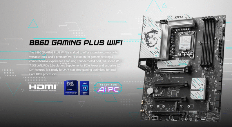 MSI B860 Gaming Plus WiFi Motherboard DDR5 ATX PCIE 5.0 Supports Intel Core Ultra Processors (Series 2), LGA 1851 Intel Killer 5G LAN, Wi-Fi 7 10 Screenshot 2025 09 09 230850