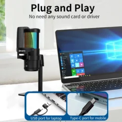 Jmary MC-PW13 RGB Gaming and Streaming Microphone with Pop Filter Plug and Play Type-C and USB Connectivity Desktop Microphone - Image 4