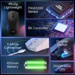 Redragon K1NG M916 PRO 1K Hz Wireless Gaming Mouse 26K Dpi Tri-Mode Connectivity 46G Ultra Lightweight Gaming Mouse 7 Redragon K1NG M916 PRO 1K Hz Wireless Gaming Mouse 26K Dpi Tri-Mode Connectivity 46G Ultra Lightweight Gaming Mouse - Image 3