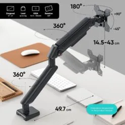 Xtrike-Me HT-20 Single Monitor Arm Desk Mount Stand for Monitor and TV 13 to 32 Inches UP to 9 kg – Motion Swivel ±90° Rotation 360° VESA - Image 3