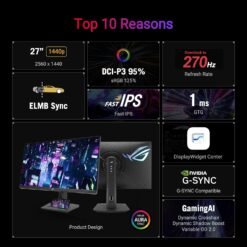 Alternative view of ASUS ROG Strix XG27ACMG USB Type-C 27inch 270Hz 2K Gaming Monitor 2560x1440 1ms (GTG), Fast IPS, Extreme Low Motion Blur Sync, G-Sync compatible
