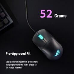 Alternative view of ASUS ROG Harpe Mini Core Wired Gaming Mouse (P524) 52-gram with pro-approved symmetrical shape and 12,000dpi optical sensor, ROG Micro Switch II