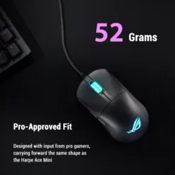 Alternative view of ASUS ROG Harpe Mini Core Wired Gaming Mouse (P524) 52-gram with pro-approved symmetrical shape and 12,000dpi optical sensor, ROG Micro Switch II