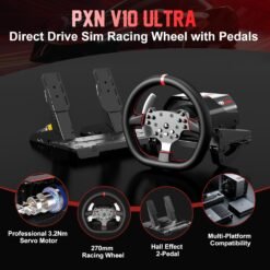 Alternative view of PXN V10 Ultra Gaming Steering Wheel with Pedal Force Feedback for PC/Xbox/ PS4, 270mm Leather Adjustable Pedals