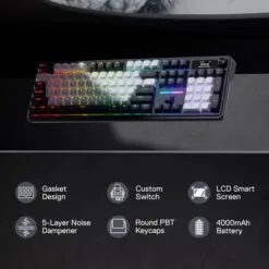 Alternative view of Redragon K762 PRO TERRAFLARE RGB Wireless Mechanical Gaming Keyboard White & Black with LCD Screen & Volume Knob 3-Mode Connectivity