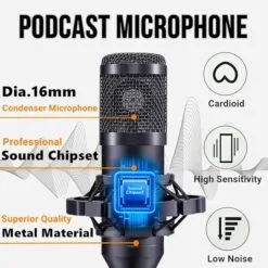 V10 Bm-800 Podcast Condenser Microphone Set with Live Sound Card, Rechargeable 12 Kinds Of Auxiliary Background For Karaoke Singing 15 V10 Bm-800