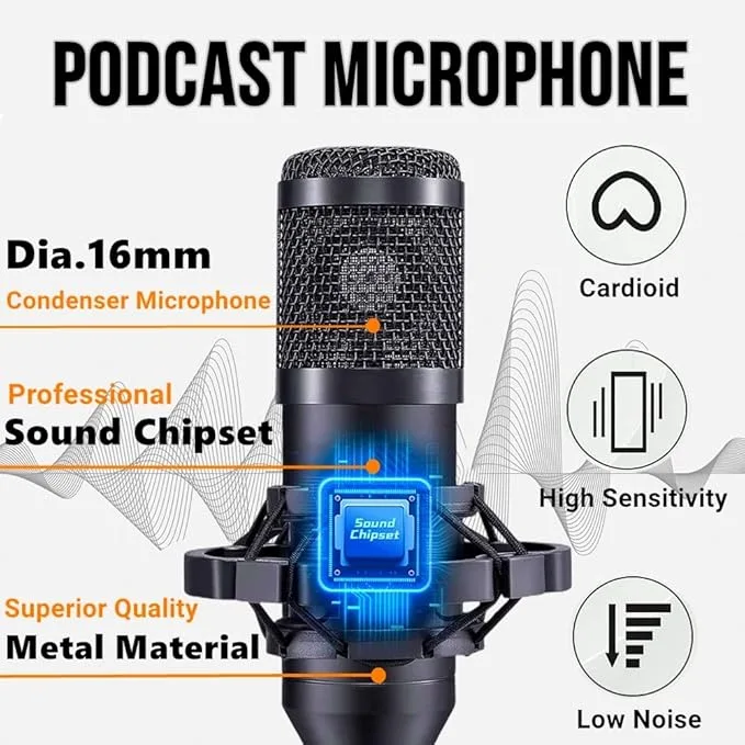 V10 Bm-800 Podcast Condenser Microphone Set with Live Sound Card, Rechargeable 12 Kinds Of Auxiliary Background For Karaoke Singing 8 V10 Bm-800