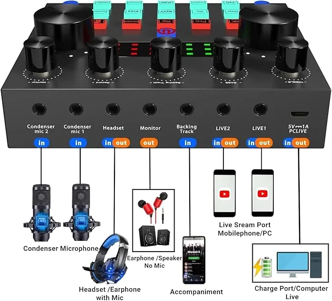 V10 Bm-800 Podcast Condenser Microphone Set with Live Sound Card, Rechargeable 12 Kinds Of Auxiliary Background For Karaoke Singing 4 V10 Bm-800 Podcast Condenser Microphone Set with Live Sound Card, Rechargeable 12 Kinds Of Auxiliary Background For Karaoke Singing - Image 4