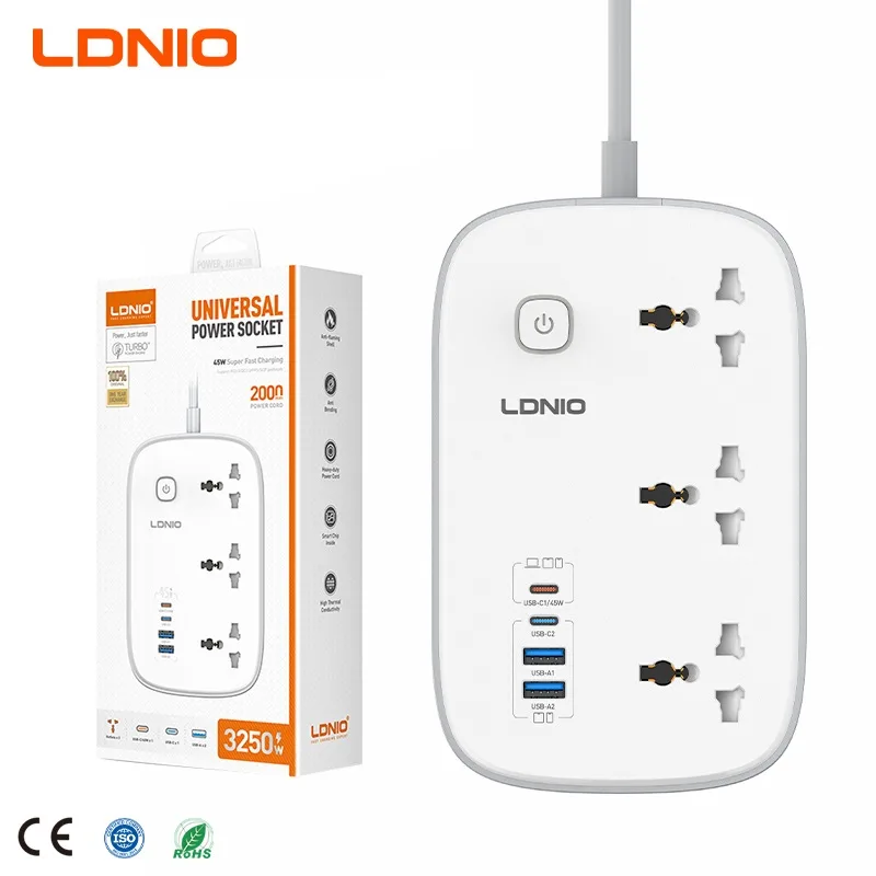 LDNIO SC6 45W GAn Power Strip 3 Sockets 3250W USB-C Port EU PLUG 1 LDNIO SC6