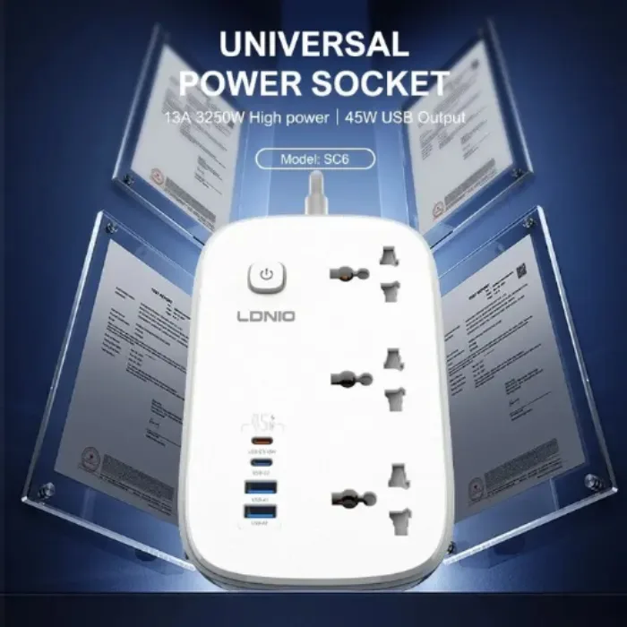 LDNIO SC6 45W GAn Power Strip 3 Sockets 3250W USB-C Port EU PLUG 3 LDNIO SC6 45W GAn Power Strip 3 Sockets 3250W USB-C Port EU PLUG - Image 3