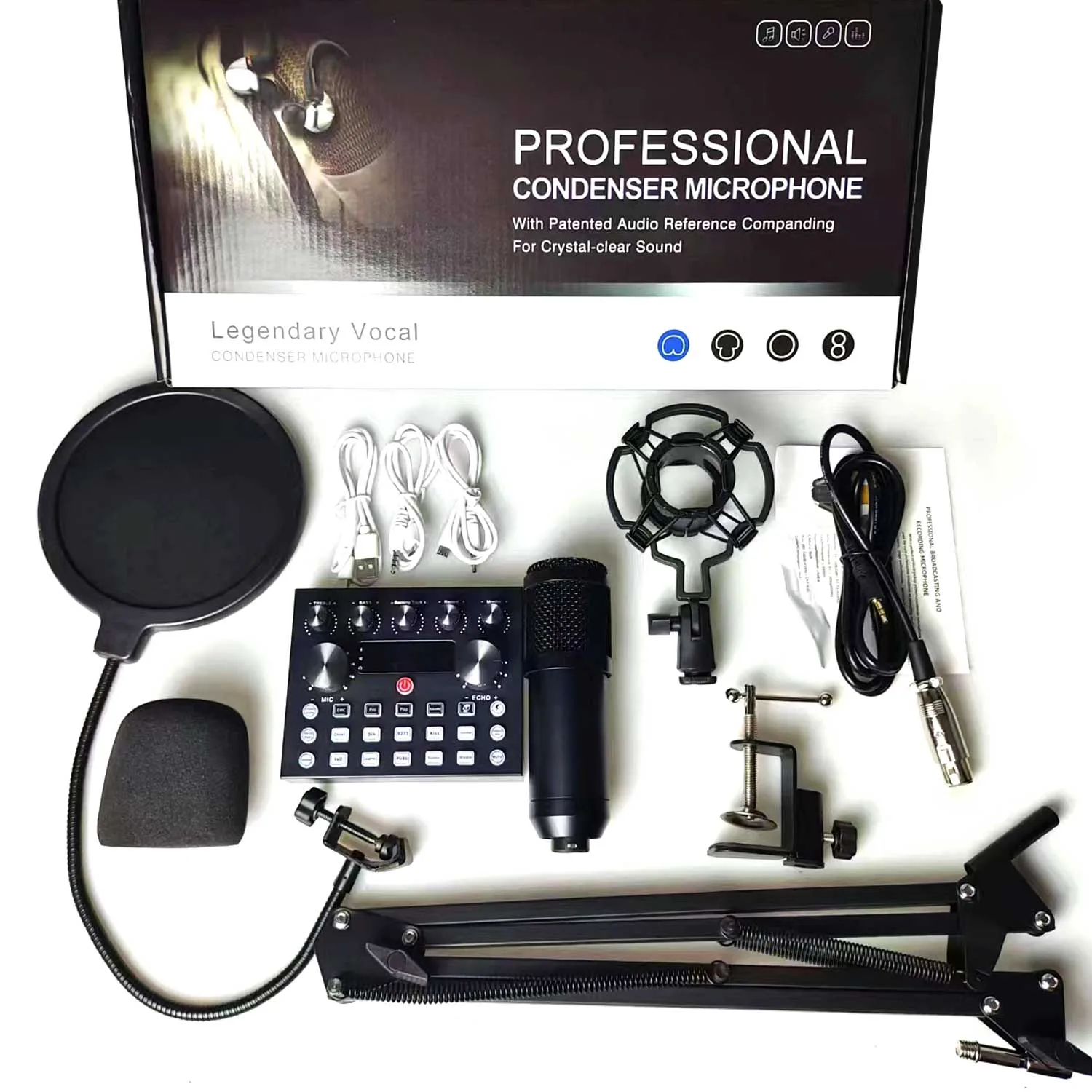 V10 Bm-800 Podcast Condenser Microphone Set with Live Sound Card, Rechargeable 12 Kinds Of Auxiliary Background For Karaoke Singing 2 V10 Bm-800 Podcast Condenser Microphone Set with Live Sound Card, Rechargeable 12 Kinds Of Auxiliary Background For Karaoke Singing - Image 2