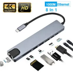 Alternative view of SpeedX SP-TC801 8 In1 Multi-Port Type C to HDMI RJ45 Card Readers USB 3.0 2 Ports and 2 Type-C Ports Hub 4k HDMI Adapter Netflix & Youtube Supported