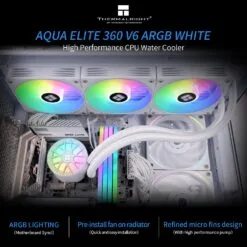 Alternative view of Thermalright Aqua Elite 360 V6 ARGB White CPU Liquid Cooler Efficient PWM Controlled Pump