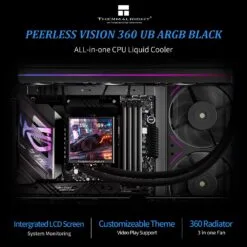 Alternative view of Thermalright Peerless Vision 360 UB ARGB Black CPU Aio Cooler with Inline PC Fans and 3.95’’IPS LCD Screen