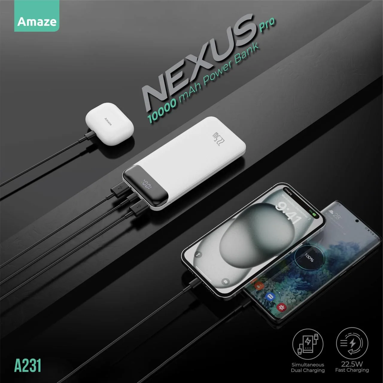 Amaze A231 Nexus Pro 10000mAh 22.5W Power Bank Dual Input Micro USB & USB-C 3 Amaze A231 Nexus Pro 10000mAh 22.5W Power Bank Dual Input Micro USB & USB-C - Image 3