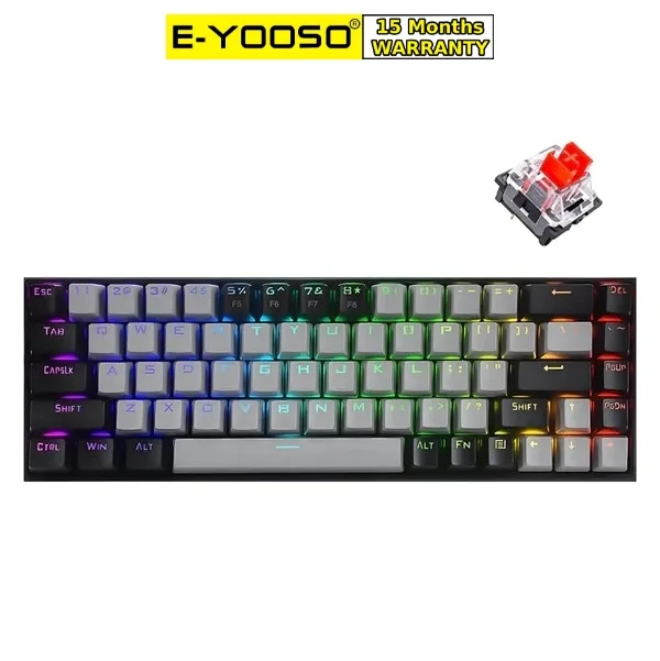 E-YOOSO Z-686 RGB 65% Wired Mechanical Keyboard Grey Black 68 Keys Hot Swappable Red Switches 1 E-YOOSO Z-686