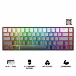 Alternative view of E-YOOSO HZ-68 Wired Rapid 8K Gaming Mechanical Keyboard RGB 68-Keys Hot-Swappable Grey with Pink Magnetic Switches 8000Hz Polling Rate