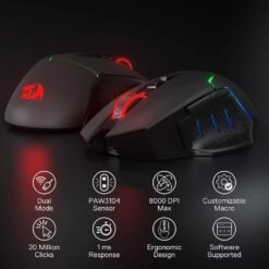Redragon M690 PRO MIRAGE Wireless RGB Gaming Mouse 8000 DPI Wired/Wireless with Rapid Fire Key, 8 Programmable Buttons, Ergonomic Design - Image 3