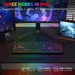 Redragon K526 PRO VOLCANO RGB Tri-Mode Wireless Membrane Gaming Keyboard Black Purple with LED Info Display and Media/Backlit Knob Control Software Supported - Image 4