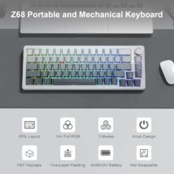 Alternative view of E-YOOSO Z-68 Tri-Mode Wireless 65% Mechanical Gaming Keyboard Gradient Gray RGB 68 Keys Hot Swappable Silver Wood Switches