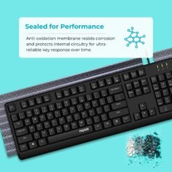 RAPOO NK1900 Wired USB Keyboard with Spill Resistant, Laser Carved Keycap Black - Image 4