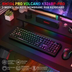 Redragon K526 PRO VOLCANO RGB Tri-Mode Wireless Membrane Gaming Keyboard Black Purple with LED Info Display and Media/Backlit Knob Control Software Supported - Image 3